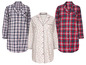 Trois chemises de nuit pour femmes avec des carreaux, des pois et un motif uni.