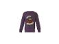 T-shirt violet à manches longues avec un chat sur une citrouille et le texte 'Happy Meoween'.