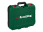 Boîte à outils verte Parkside avec poignée.