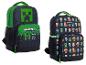 Deux sacs à dos noirs avec des accents verts et des imprimés de personnages de jeux vidéo.