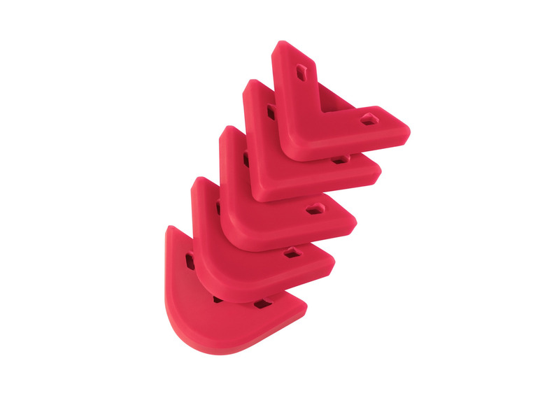 Une pile de cinq protections d'angle roses pour meubles.