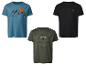 Trois t-shirts pour hommes sur le thème du plein air.