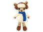Peluche mouton au crochet blanc et marron avec une écharpe bleue.