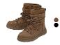 Bottes d'hiver marron avec lacets et col en tricot, disponibles en marron et noir.