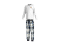 Pyjama gris à manches longues avec texte 'Cookies for Breakfast' et pantalon à carreaux.