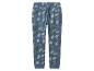 Pantalon enfant bleu à motif dinosaures et pois.