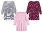 Trois robes pour filles : rayée, rose et à motifs de cœurs.