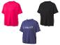 Trois t-shirts de sport, un avec l'impression 'Break the Limits', un rose et un noir.
