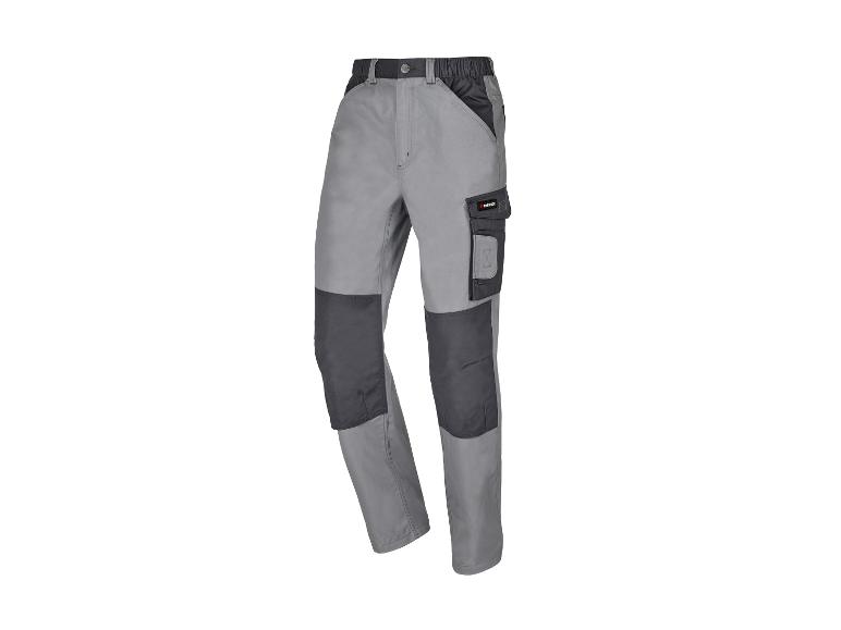 Pantalon de travail gris avec logo Parkside et protection pour les genoux.
