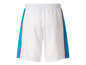 Short de sport blanc avec des rayures bleues et rouges.