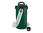 Aspirateur à cendres vert avec tuyau transparent et poignée noire.