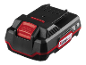 Batterie d'outil électrique noire et rouge avec indicateur de charge et logo X20V Team.