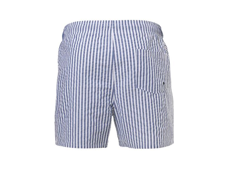 Short de bain rayé pour homme avec poche, bleu et blanc.