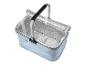 Panier isotherme pliable bleu avec poignée en aluminium et intérieur isolant argenté.