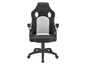 Chaise de jeu noire et blanche avec accoudoirs.