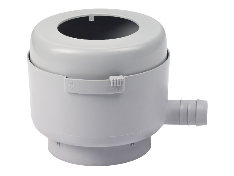 Boîtier de filtre à eau gris avec raccord.