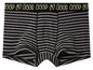 Boxers rayés noir et gris avec le texte 'Keep it real'.