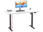 Un bureau blanc avec hauteur réglable électriquement, incluant un moniteur et un clavier.