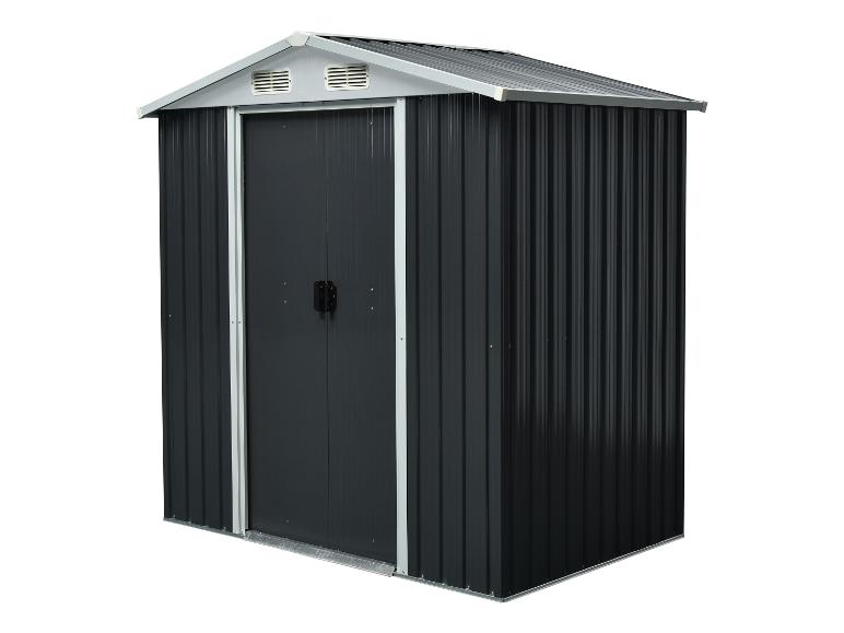 Abri de jardin métallique gris foncé avec double porte et aérations