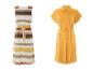 Robes d'été : modèle rayé et modèle uni moutarde.