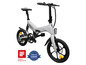 Un vélo électrique Sachs pliable de couleur argentée avec freins à disque.