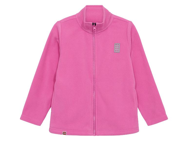 Veste polaire rose pour enfant avec fermeture éclair et logo carré sur la poitrine.
