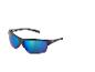 Lunettes de soleil noires avec des verres bleus miroir.