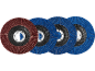 Disques à lamelles abrasifs rouges et bleus pour meuleuse d'angle.