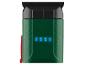 Une batterie verte avec quatre voyants bleus indiquant qu'elle est complètement chargée.