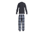 Haut à manches longues gris foncé et pantalon de pyjama à carreaux bleus pour homme.