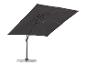 Parasol déporté rectangulaire gris foncé avec base sur fond blanc.