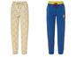 Deux pantalons de jogging Lidl, un avec un imprimé logo Lidl et un autre bleu avec des bandes rouges.