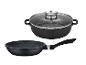 Ensemble de poêles GSW Gourmet GRANIT 3 pièces avec casserole et poêle noires aspect granit