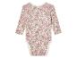 Body bébé à manches longues, imprimé floral rose et beige.