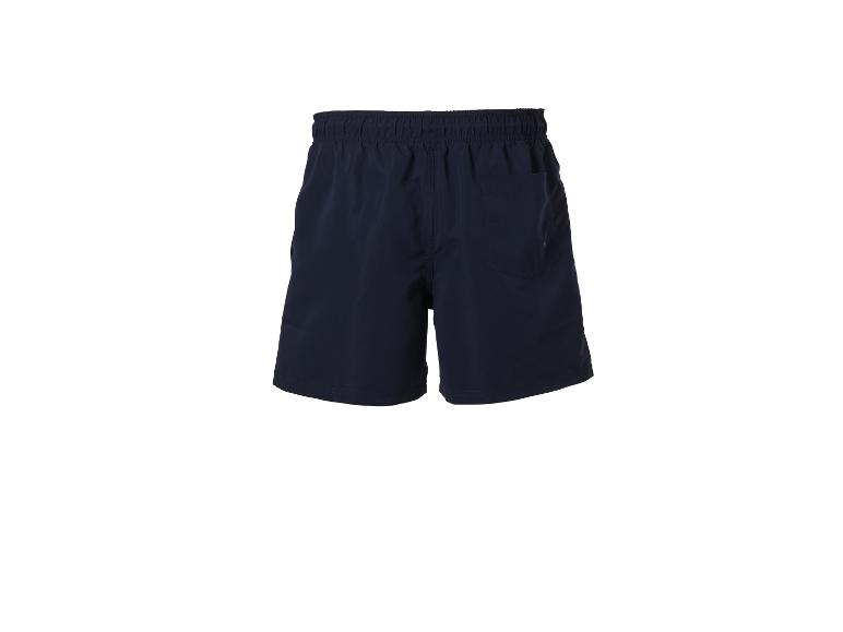 Short de bain bleu foncé avec taille élastique et poche arrière.