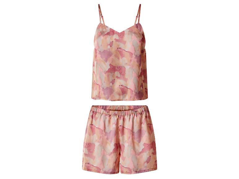 Pyjama femme à motif abstrait rose et orange.