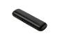 Étui rectangulaire noir aux bords arrondis avec un petit bouton sur le côté