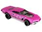Une voiture Hot Wheels rose avec des flammes.
