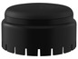 Un pouf en cuir noir.