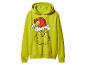Sweat à capuche vert lime Grinch avec un bonnet de Père Noël rouge sur fond blanc.