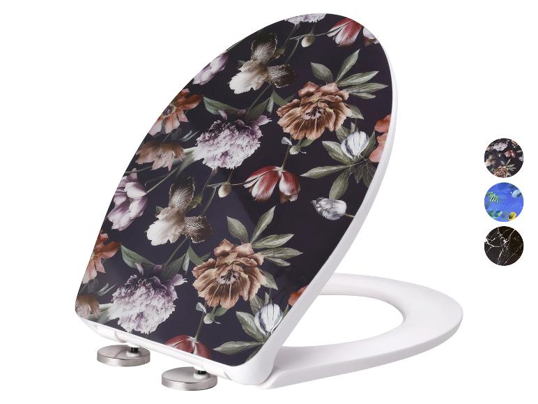 Abattant de toilettes à motif floral foncé, avec options de design supplémentaires.