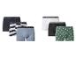 Lot de 6 boxers en coton pour homme en noir, blanc, gris, rayé et vert à motifs.