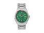 Une montre Auriol argentée avec un cadran vert.
