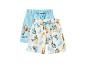 Deux paires de shorts pour enfants, un bleu clair et un blanc avec imprimé Bluey et Bingo.