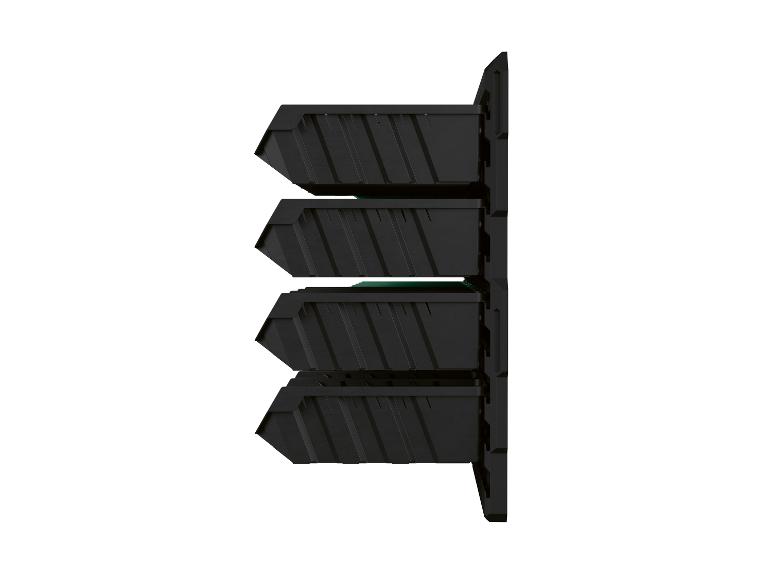 Organisateur modulaire noir avec quatre tiroirs coulissants pour outils ou pièces.
