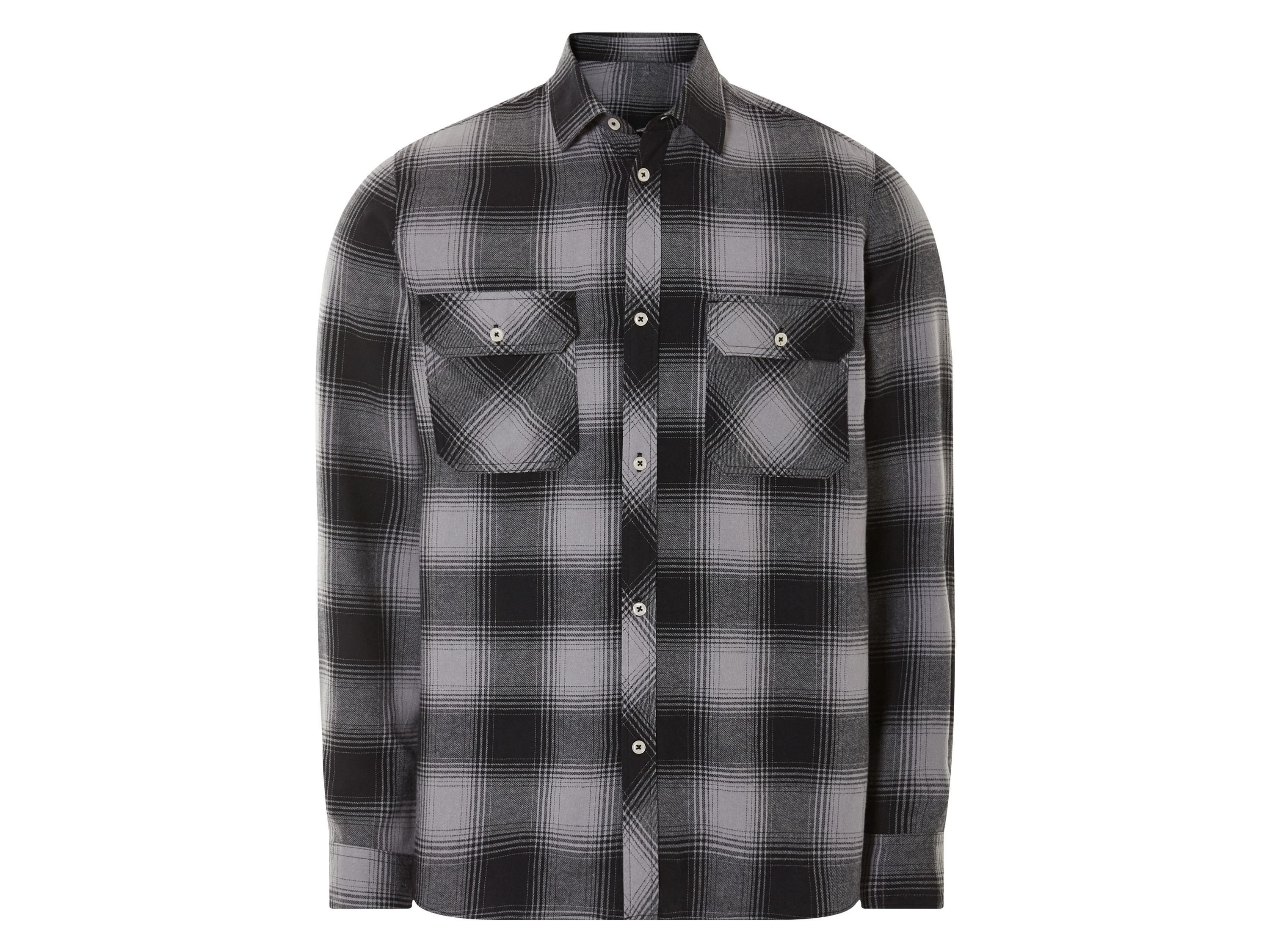 LIVERGY® Chemise en flanelle homme (noir/gris/à carreaux, S (37/38))