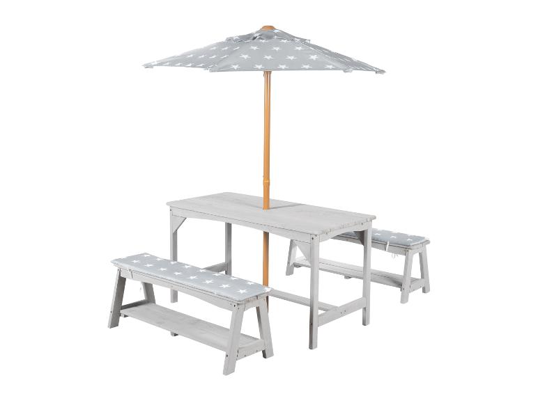 Table de pique-nique et bancs pour enfants avec parasol gris à étoiles blanches