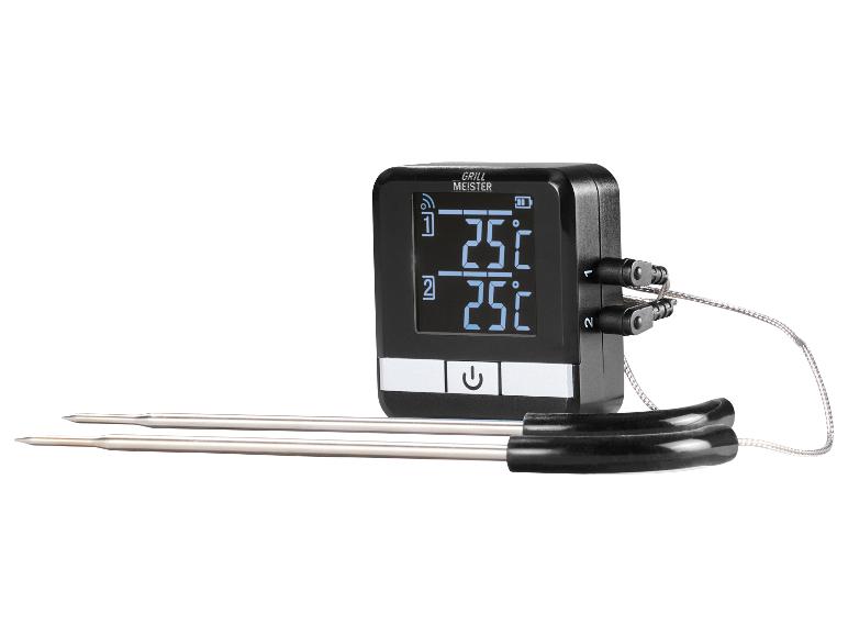 Thermomètre de cuisson numérique Grill Meister avec deux sondes et écran affichant 25°C.