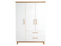 Une armoire blanche à deux portes et deux tiroirs.