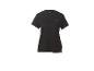 T-shirt de sport noir à manches courtes avec un petit logo violet sur la poitrine.